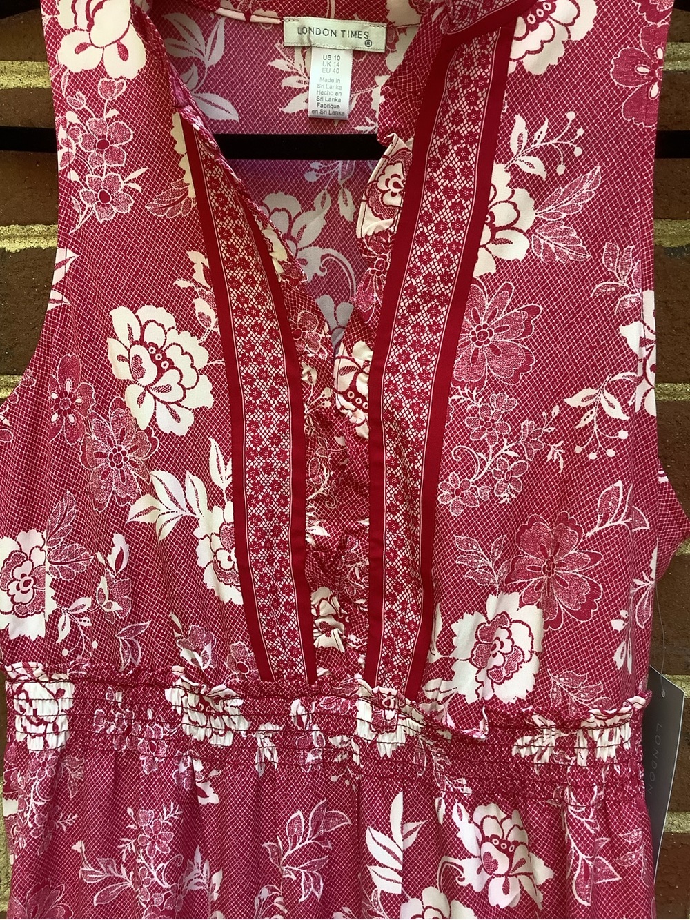 NWT London Times Red Floral Tiered Ruffle Maxi Dress Split Neck 10 - Picture 2 of 6